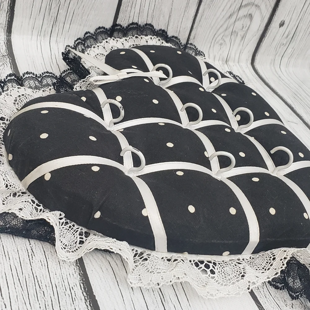 Vintage Handcrafter Pin Cushion Heart with White Hooks